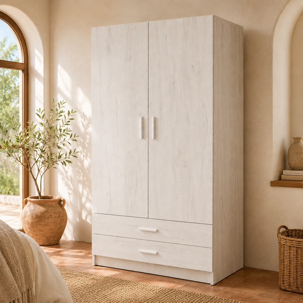 Armario Ropero 2 Puertas 100×200×52cm ártico · Barra Colgador + 2 Estantes