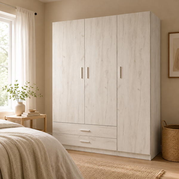 Armario Ropero 3 Puertas 150×200×52cm ártico · Barra Colgador + 2 Estantes