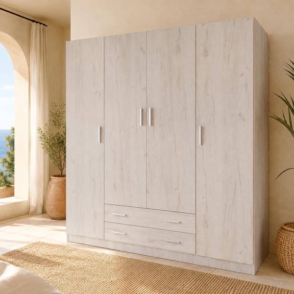 Armario Ropero 4 Puertas 200×200×52cm ártico · Barra Colgador + 3 Estantes