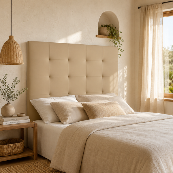 cabezal tapizado acolchado premium beige cama matrimonio 150cm