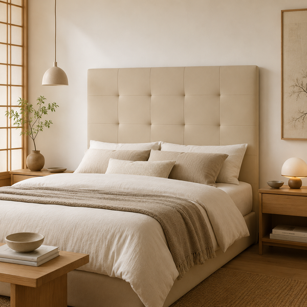 cabezal tapizado acolchado premium beige cama matrimonio 150cm