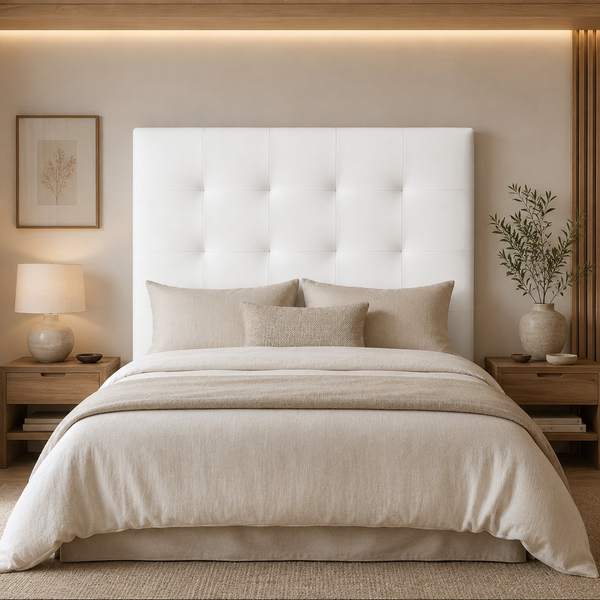 Cabecero Tapizado Acolchado Capitoné 120cm Alto · Polipiel Antihumedad blanco