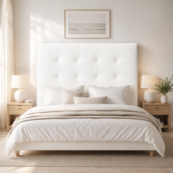 Cabecero Tapizado Acolchado Capitoné 120cm Alto · Polipiel Antihumedad blanco