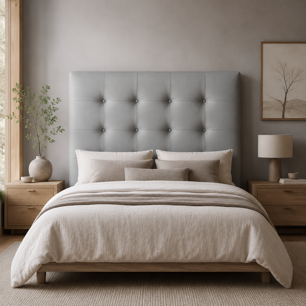 Cabecero Tapizado Acolchado Capitoné 120cm Alto · Polipiel Antihumedad gris