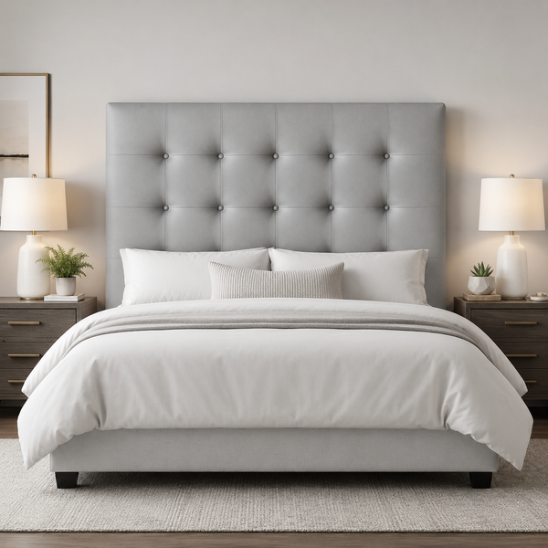 Cabecero Tapizado Acolchado Capitoné 120cm Alto · Polipiel Antihumedad gris