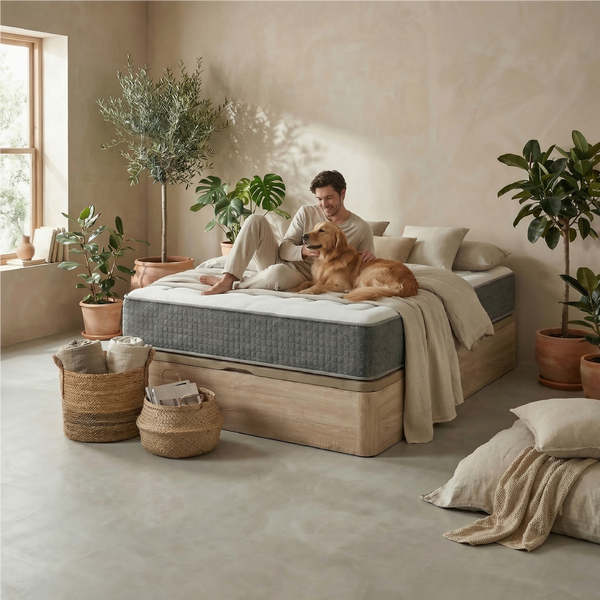   pack colchón ortopédico canapé abatible dormitorio principal moderno decoración
