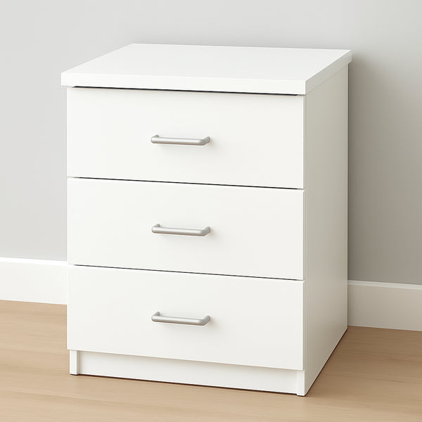 mesa de noche blanca moderna cajones cierre suave dormitorio