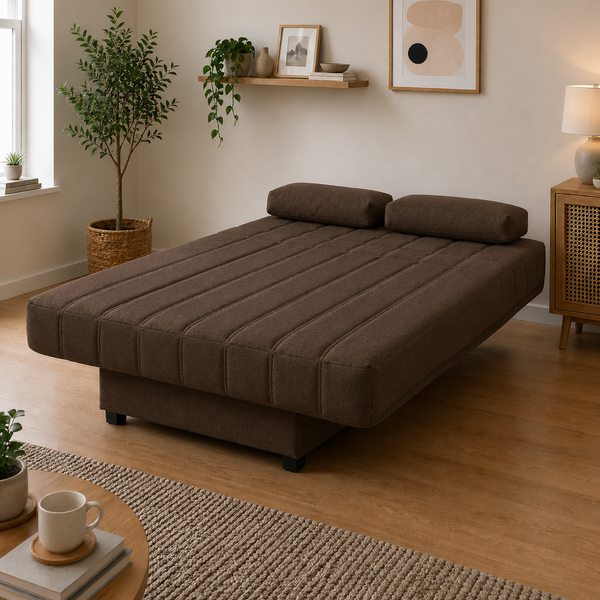 Sofá Cama EMMA Clic-Clac 190cm Arcón Integrado chocolate