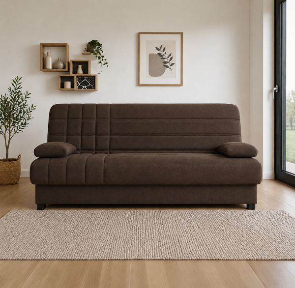 Sofá Cama EMMA Clic-Clac 190cm Arcón Integrado chocolate