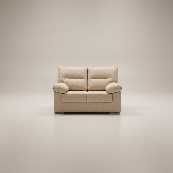 sofá LINA 2 plazas 140cm tapizado tela antimanchas beige estructura madera reforzada salón