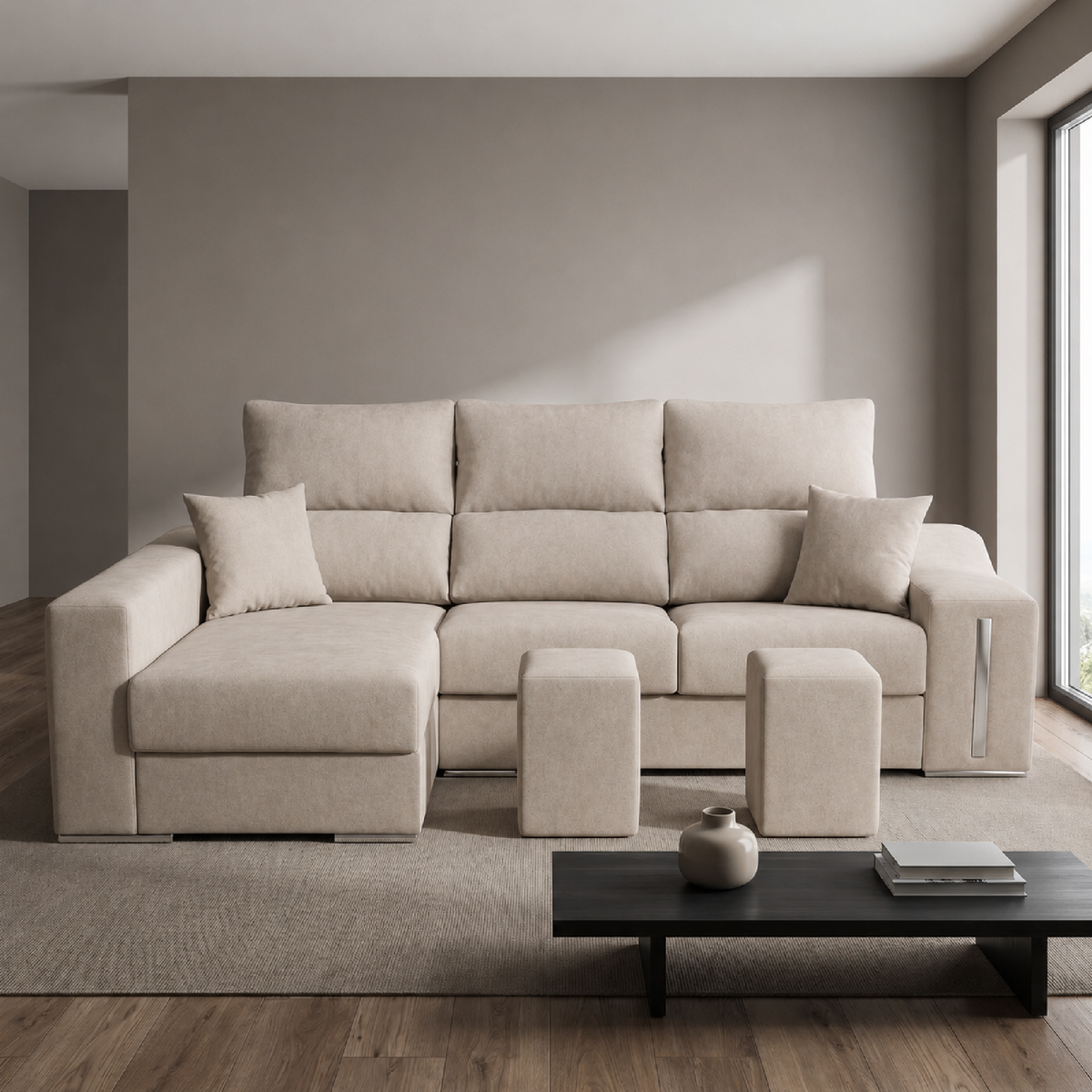Sofá Chaiselongue ROMEO 3 plazas 265cm Arcón Integrado