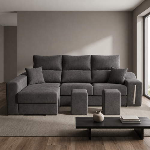 Sofá Chaiselongue ROMEO 3 plazas 265cm Arcón Integrado