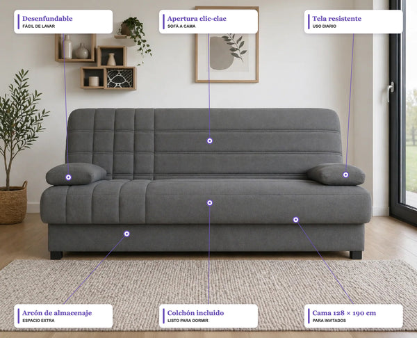 Sofá Cama EMMA Clic-Clac 190cm Arcón Integrado