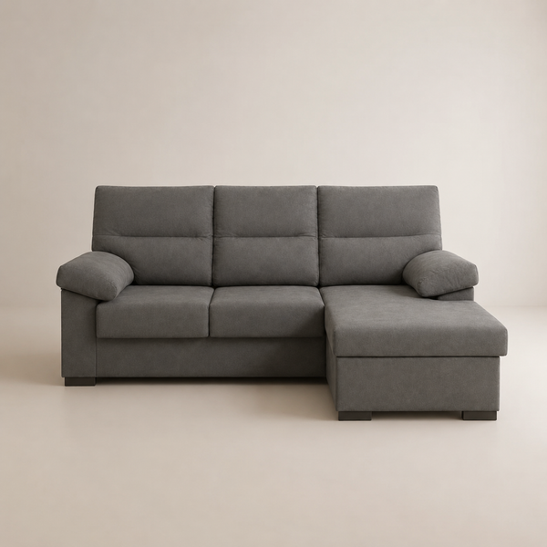Sofá Chaiselongue Athenas 3 Plazas 206cm Tela Antimanchas Gris