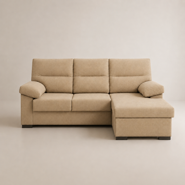 Sofá Chaiselongue Athenas 3 Plazas 206cm Tela Antimanchas beige