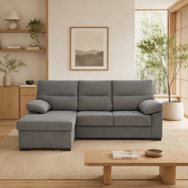 Sofá Chaiselongue Athenas 3 Plazas 206cm Tela Antimanchas