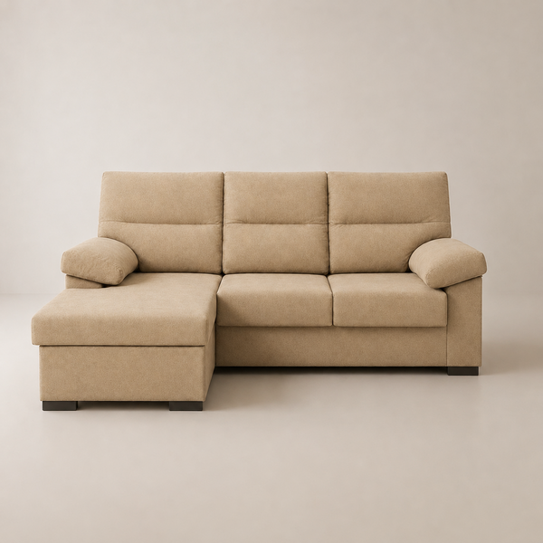 Sofá Chaiselongue Athenas 3 Plazas 206cm Tela Antimanchas beige