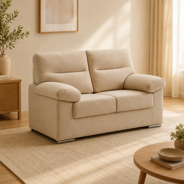 Sofá Lina 2 Plazas 140cm Tapizado Tela Antimanchas Beige