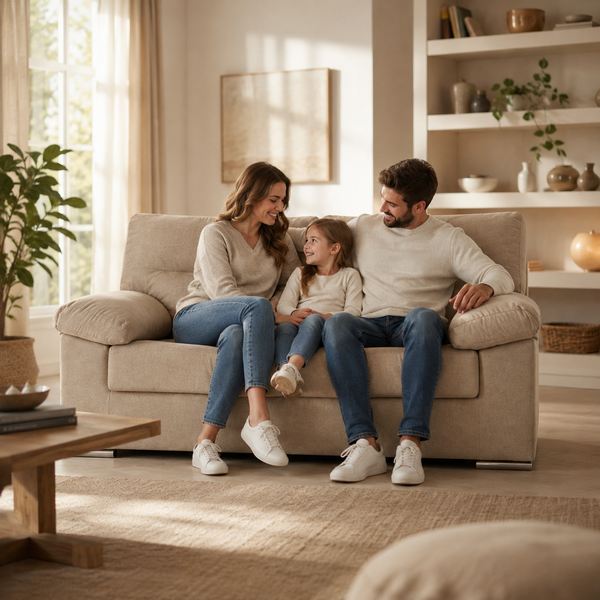 Sofá Lina 2 Plazas 140cm Tapizado Tela Antimanchas beige familiar