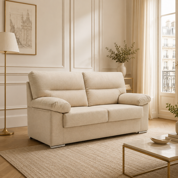 Sofa Lina 3 Plazas 186cm Tapizado Tela Antimanchas beige salón moderno