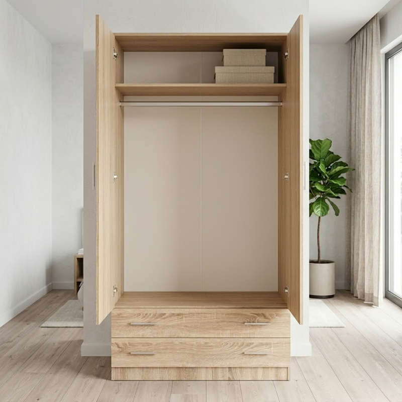 Armario Ropero 2 Puertas 100×200×52cm · Barra Colgador + 2 Estantes