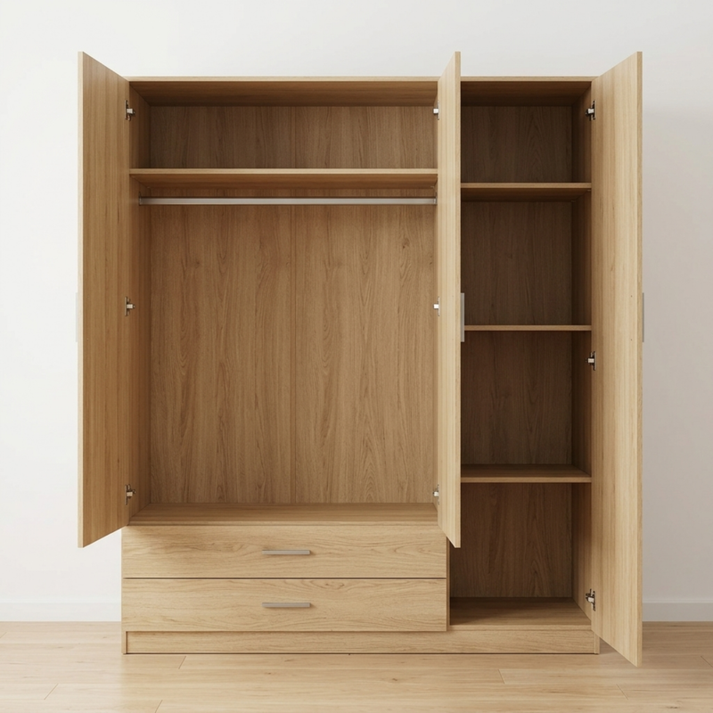 Armario Ropero 3 Puertas 150×200×52cm · Barra Colgador + 2 Estantes