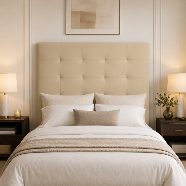 cabezal tapizado acolchado premium beige cama matrimonio 150cm
