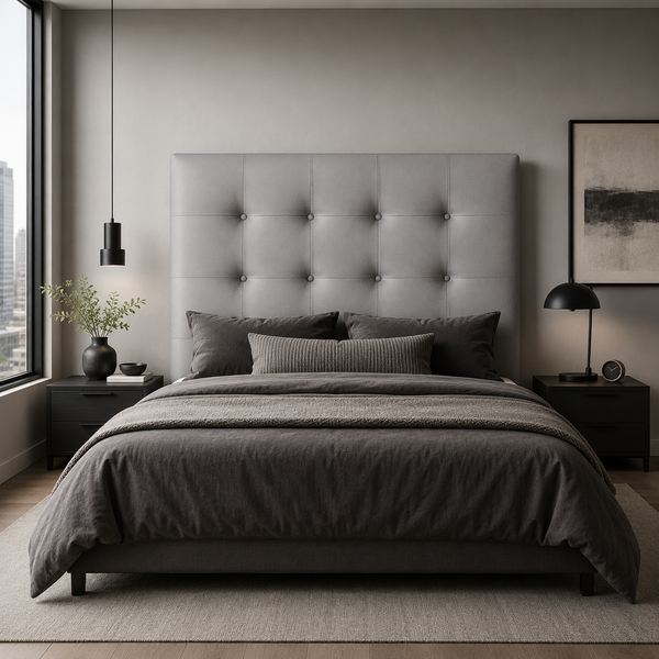 Cabecero Tapizado Acolchado Capitoné 120cm Alto · Polipiel Antihumedad gris